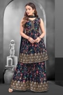Chinon Floral Printed Sharara Suit with Sequin and Cutdana Work