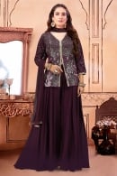 Wine Purple Georgette Sequin Embroidered Top and Palazzo Set