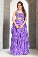 Purple Chinon Beaded Crop Top with Palazzo and Attached Dupatta