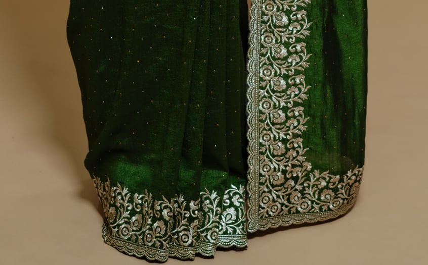 dark green chiffon saree
